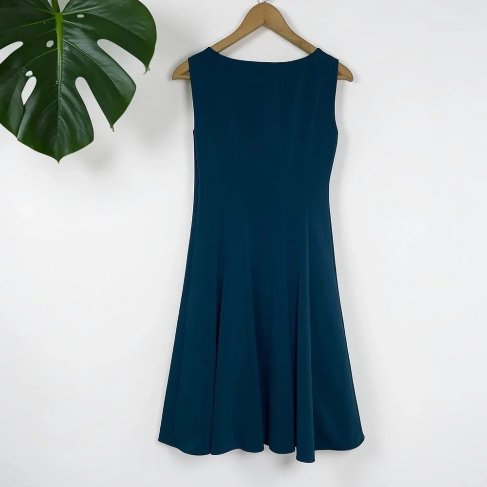 T Tahari Alexina Stretch Twill Fit & Flare Dress in Teal - Picture 4 of 11
